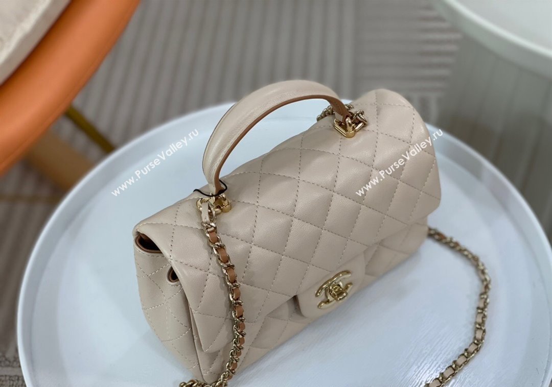 Chanel Lambskin Mini Flap Bag with Top Handle AS2431 Beige/Brown 2024 1209 (SM-241209040)