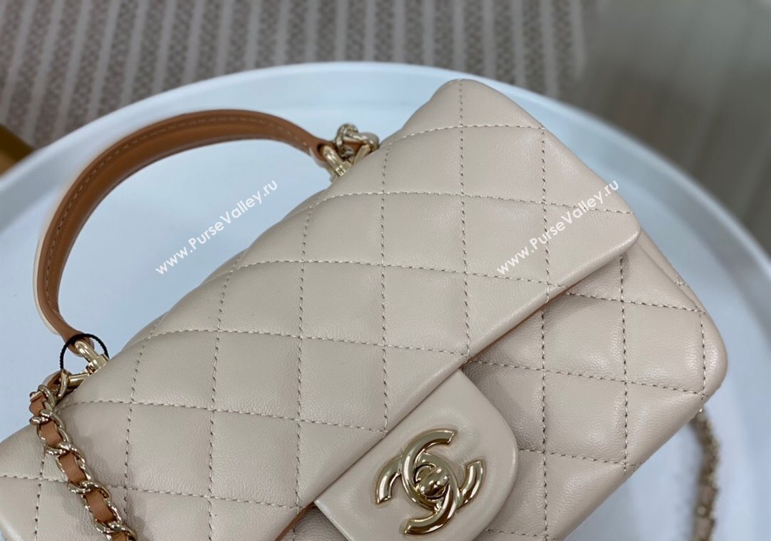 Chanel Lambskin Mini Flap Bag with Top Handle AS2431 Beige/Brown 2024 1209 (SM-241209040)