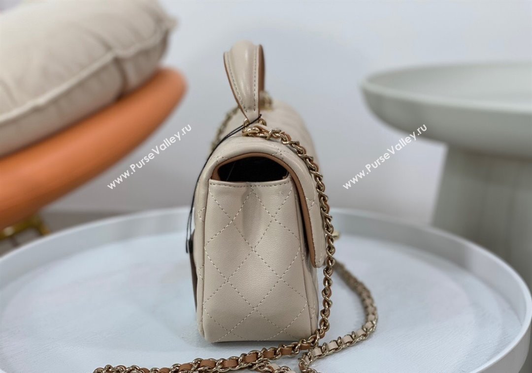 Chanel Lambskin Mini Flap Bag with Top Handle AS2431 Beige/Brown 2024 1209 (SM-241209040)