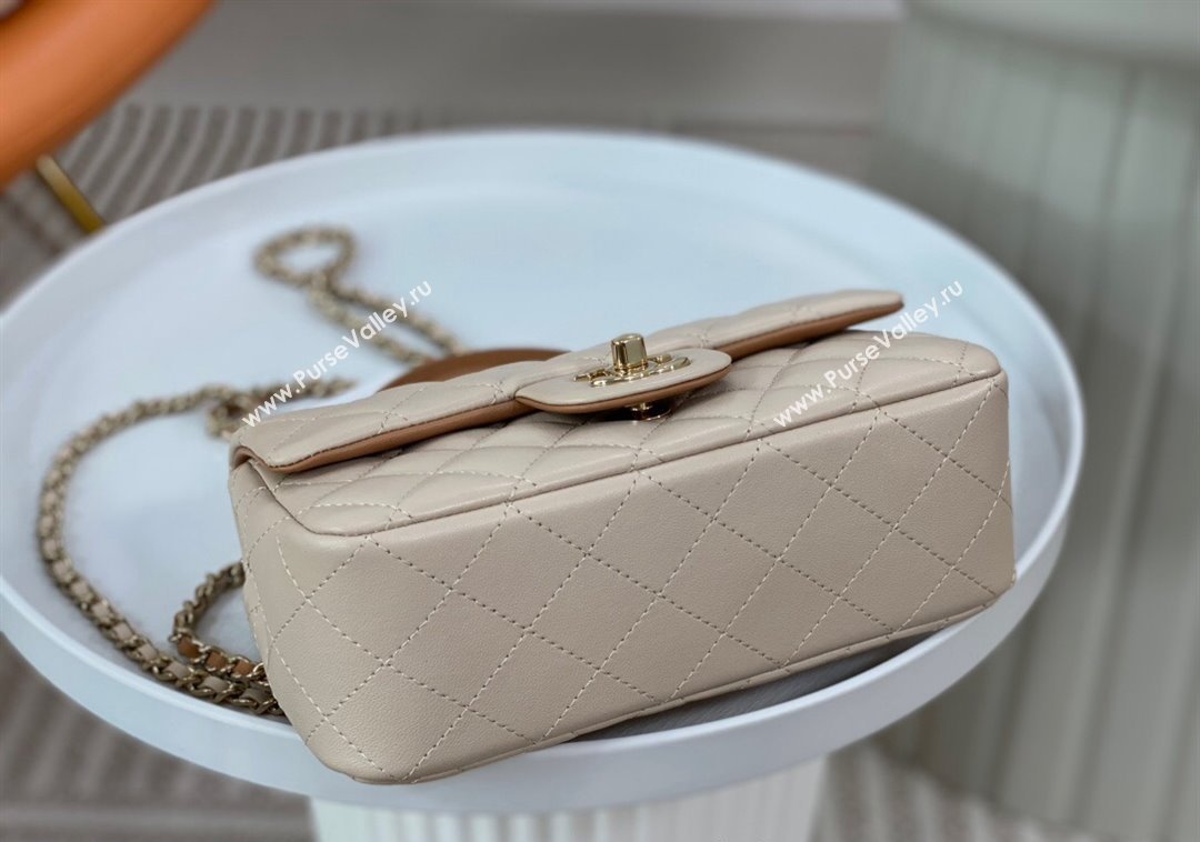 Chanel Lambskin Mini Flap Bag with Top Handle AS2431 Beige/Brown 2024 1209 (SM-241209040)