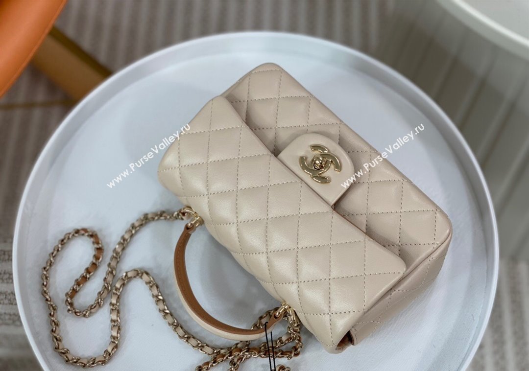 Chanel Lambskin Mini Flap Bag with Top Handle AS2431 Beige/Brown 2024 1209 (SM-241209040)