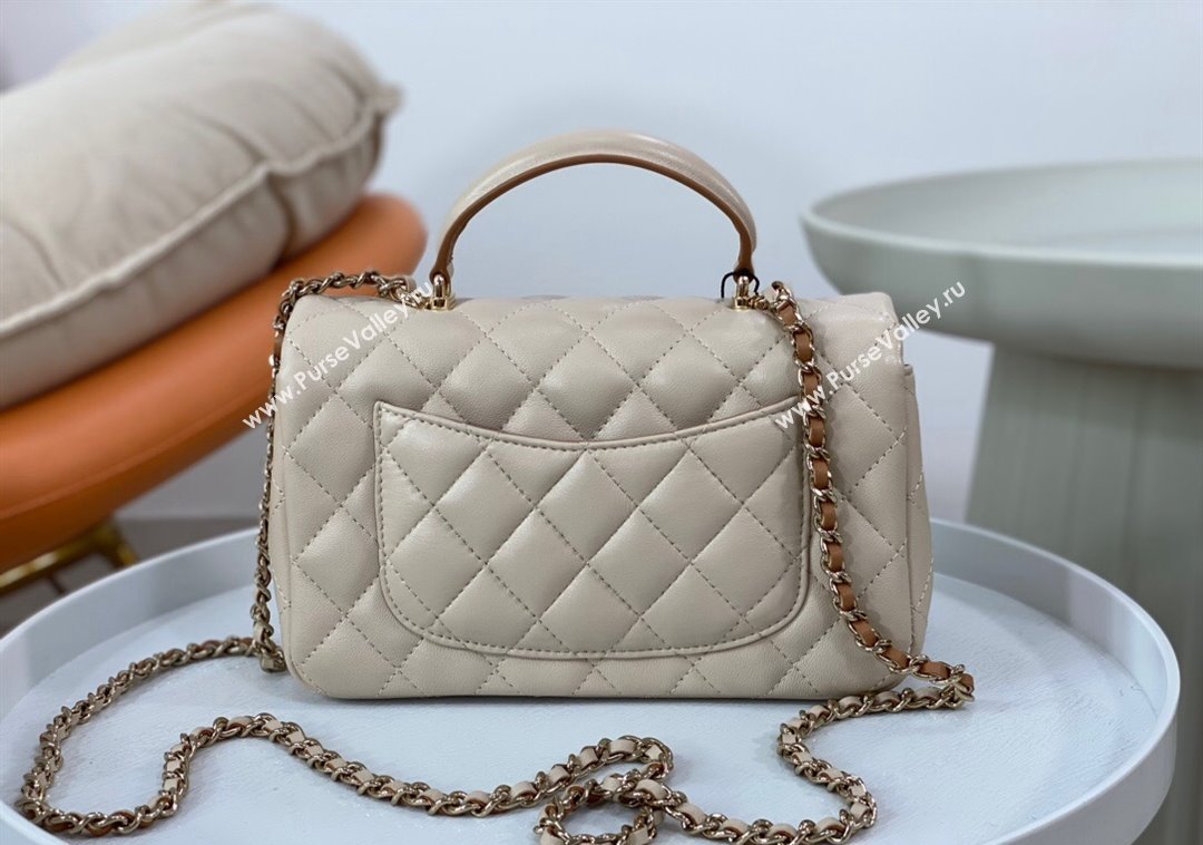 Chanel Lambskin Mini Flap Bag with Top Handle AS2431 Beige/Brown 2024 1209 (SM-241209040)