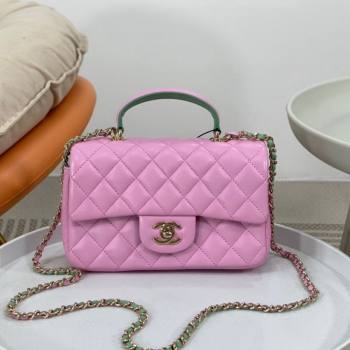 Chanel Lambskin Mini Flap Bag with Top Handle AS2431 Purple/Green 2024 1209 (SM-241209041)