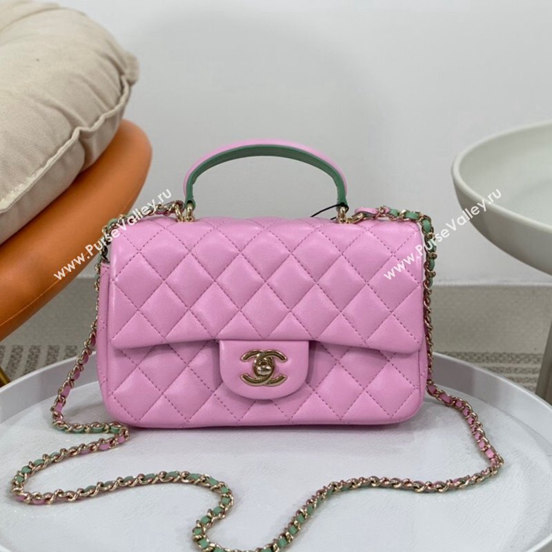 Chanel Lambskin Mini Flap Bag with Top Handle AS2431 Purple/Green 2024 1209 (SM-241209041)