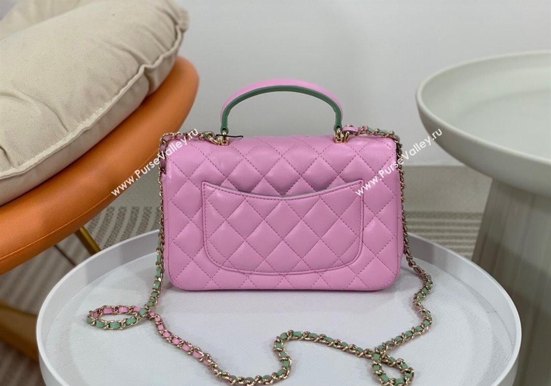 Chanel Lambskin Mini Flap Bag with Top Handle AS2431 Purple/Green 2024 1209 (SM-241209041)