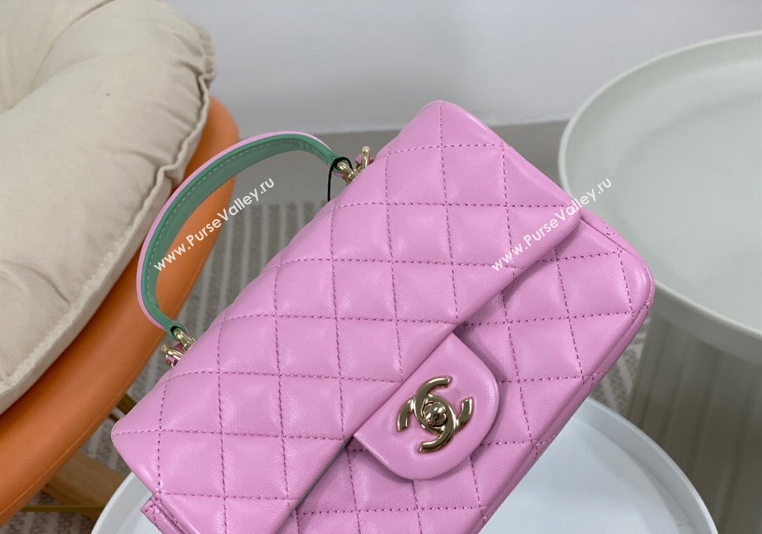 Chanel Lambskin Mini Flap Bag with Top Handle AS2431 Purple/Green 2024 1209 (SM-241209041)