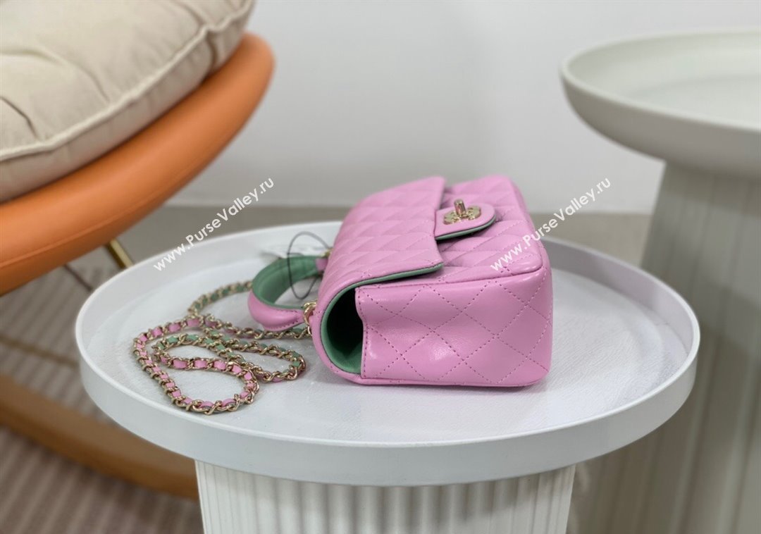 Chanel Lambskin Mini Flap Bag with Top Handle AS2431 Purple/Green 2024 1209 (SM-241209041)