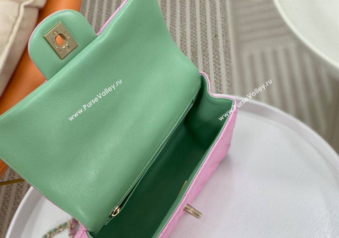 Chanel Lambskin Mini Flap Bag with Top Handle AS2431 Purple/Green 2024 1209 (SM-241209041)