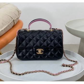 Chanel Lambskin Mini Flap Bag with Top Handle AS2431 Black/Purple 2024 1209 (SM-241209042)