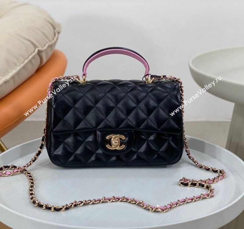 Chanel Lambskin Mini Flap Bag with Top Handle AS2431 Black/Purple 2024 1209 (SM-241209042)