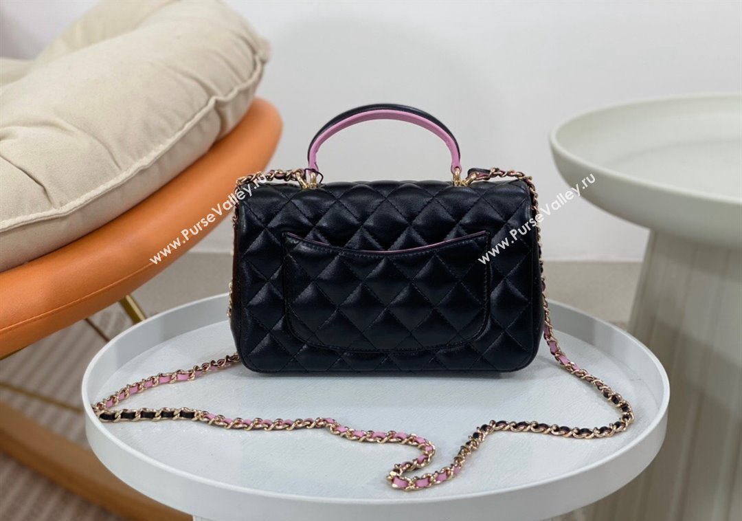 Chanel Lambskin Mini Flap Bag with Top Handle AS2431 Black/Purple 2024 1209 (SM-241209042)