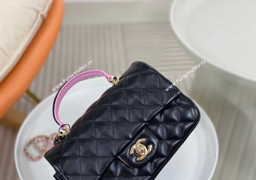 Chanel Lambskin Mini Flap Bag with Top Handle AS2431 Black/Purple 2024 1209 (SM-241209042)