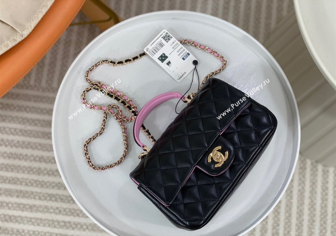 Chanel Lambskin Mini Flap Bag with Top Handle AS2431 Black/Purple 2024 1209 (SM-241209042)