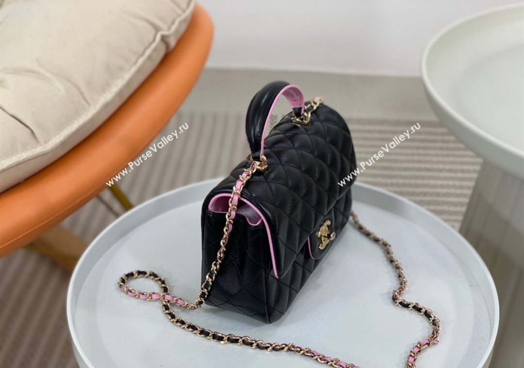 Chanel Lambskin Mini Flap Bag with Top Handle AS2431 Black/Purple 2024 1209 (SM-241209042)