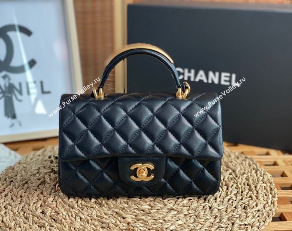 Chanel Lambskin Mini Flap Bag with Top Handle AS2431 Black/Gold 2024 1209 (SM-241209043)