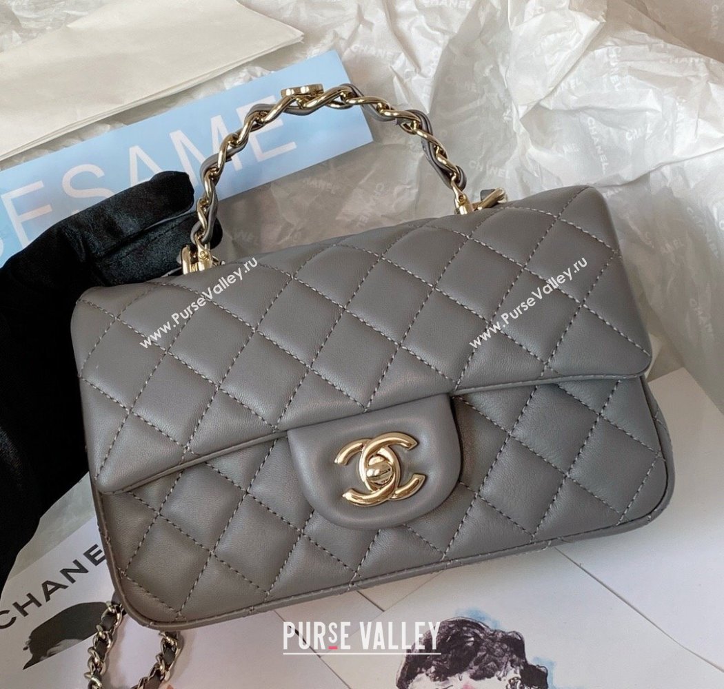 Chanel Lambskin Mini Flap Bag with Chain Top Handle AS2431 Grey 2024 1209 (SM-241209044)