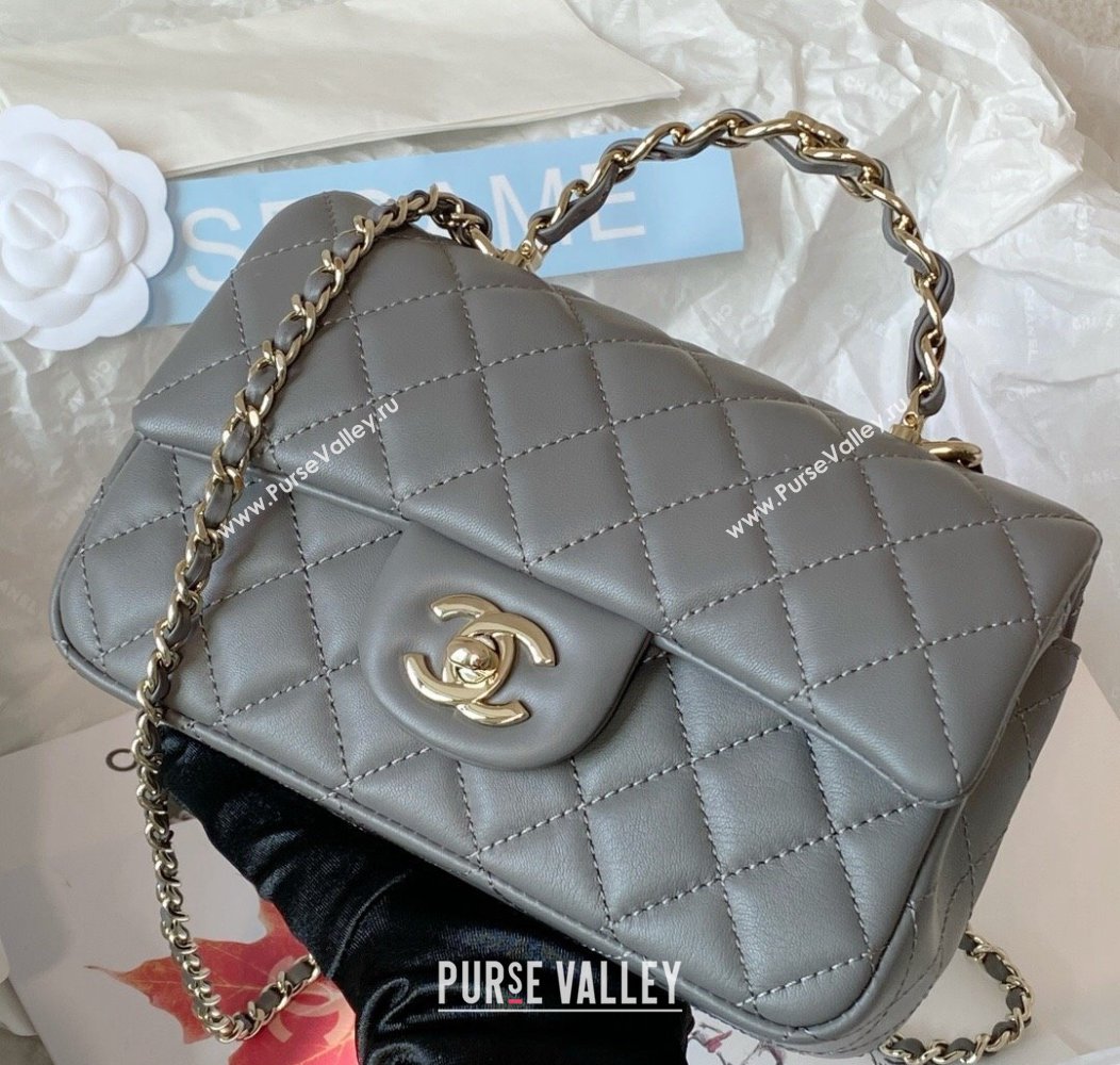 Chanel Lambskin Mini Flap Bag with Chain Top Handle AS2431 Grey 2024 1209 (SM-241209044)