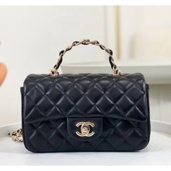 Chanel Lambskin Mini Flap Bag with Chain Top Handle AS2431 Black 2024 1209 (SM-241209045)