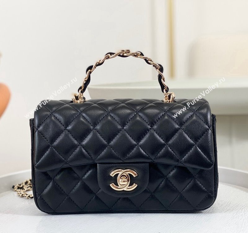 Chanel Lambskin Mini Flap Bag with Chain Top Handle AS2431 Black 2024 1209 (SM-241209045)