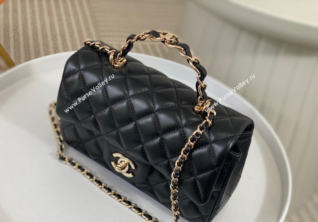 Chanel Lambskin Mini Flap Bag with Chain Top Handle AS2431 Black 2024 1209 (SM-241209045)