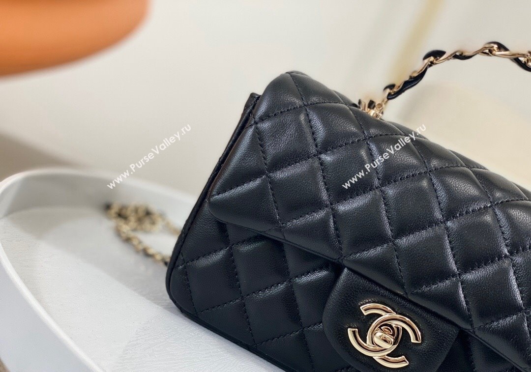 Chanel Lambskin Mini Flap Bag with Chain Top Handle AS2431 Black 2024 1209 (SM-241209045)