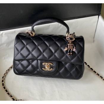 Chanel Lambskin Mini Flap Bag with Chain Top Handle and Charm AS2431 Black 2024 1209 (SM-241209046)