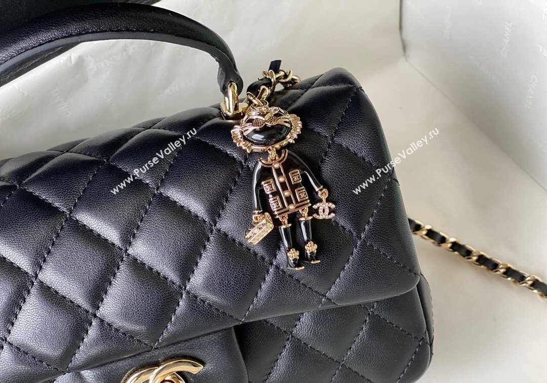 Chanel Lambskin Mini Flap Bag with Chain Top Handle and Charm AS2431 Black 2024 1209 (SM-241209046)