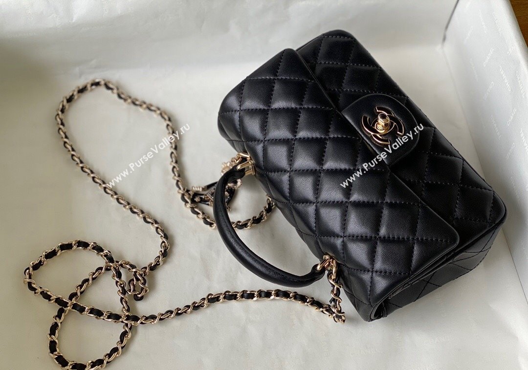 Chanel Lambskin Mini Flap Bag with Chain Top Handle and Charm AS2431 Black 2024 1209 (SM-241209046)