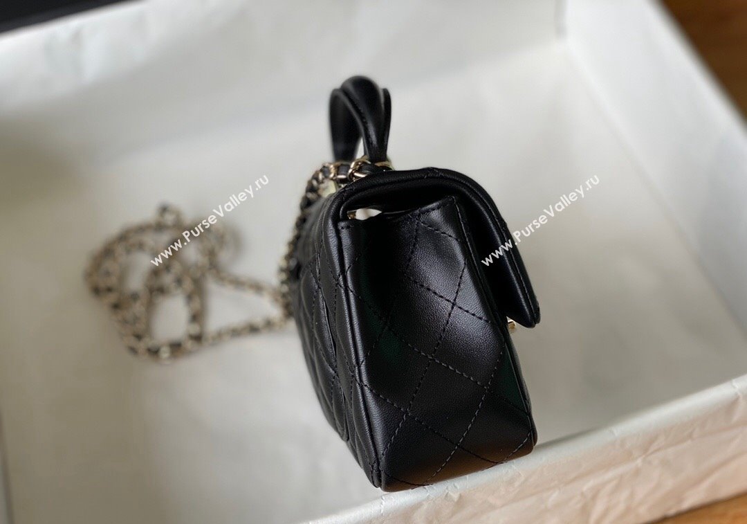 Chanel Lambskin Mini Flap Bag with Chain Top Handle and Charm AS2431 Black 2024 1209 (SM-241209046)