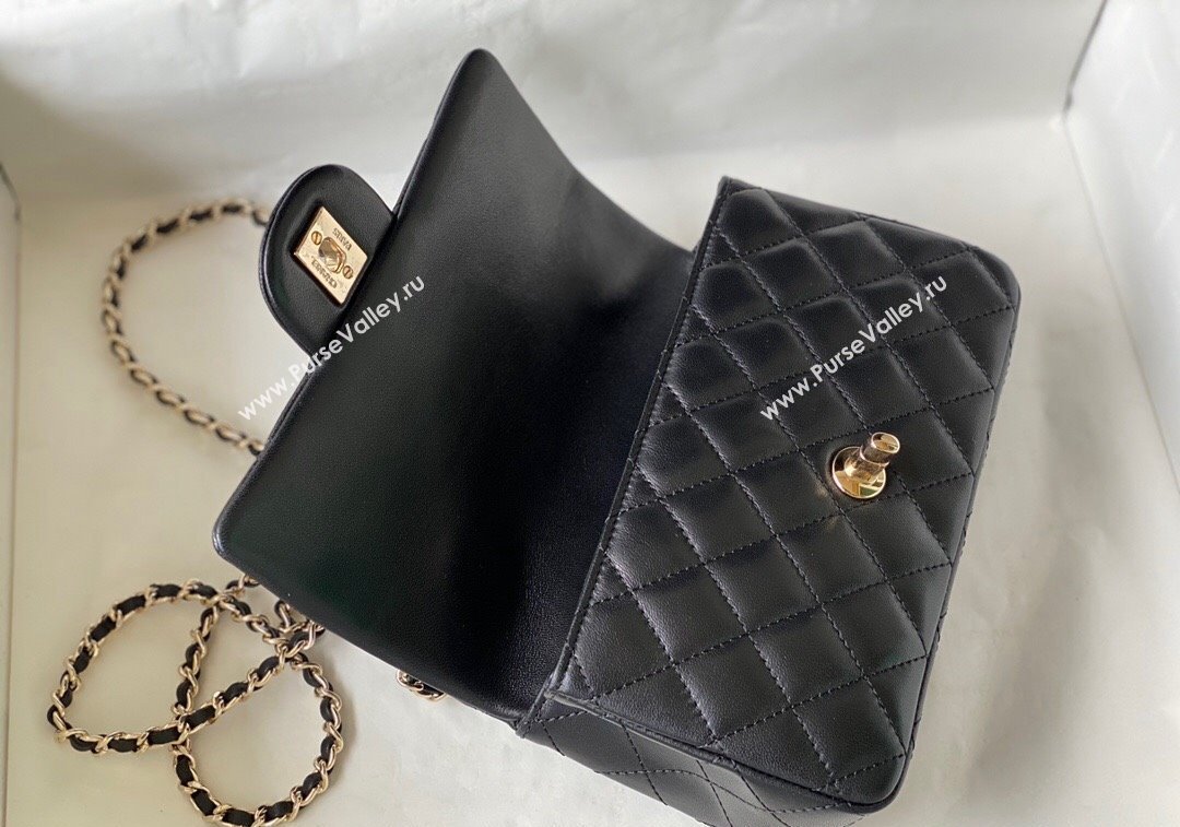 Chanel Lambskin Mini Flap Bag with Chain Top Handle and Charm AS2431 Black 2024 1209 (SM-241209046)