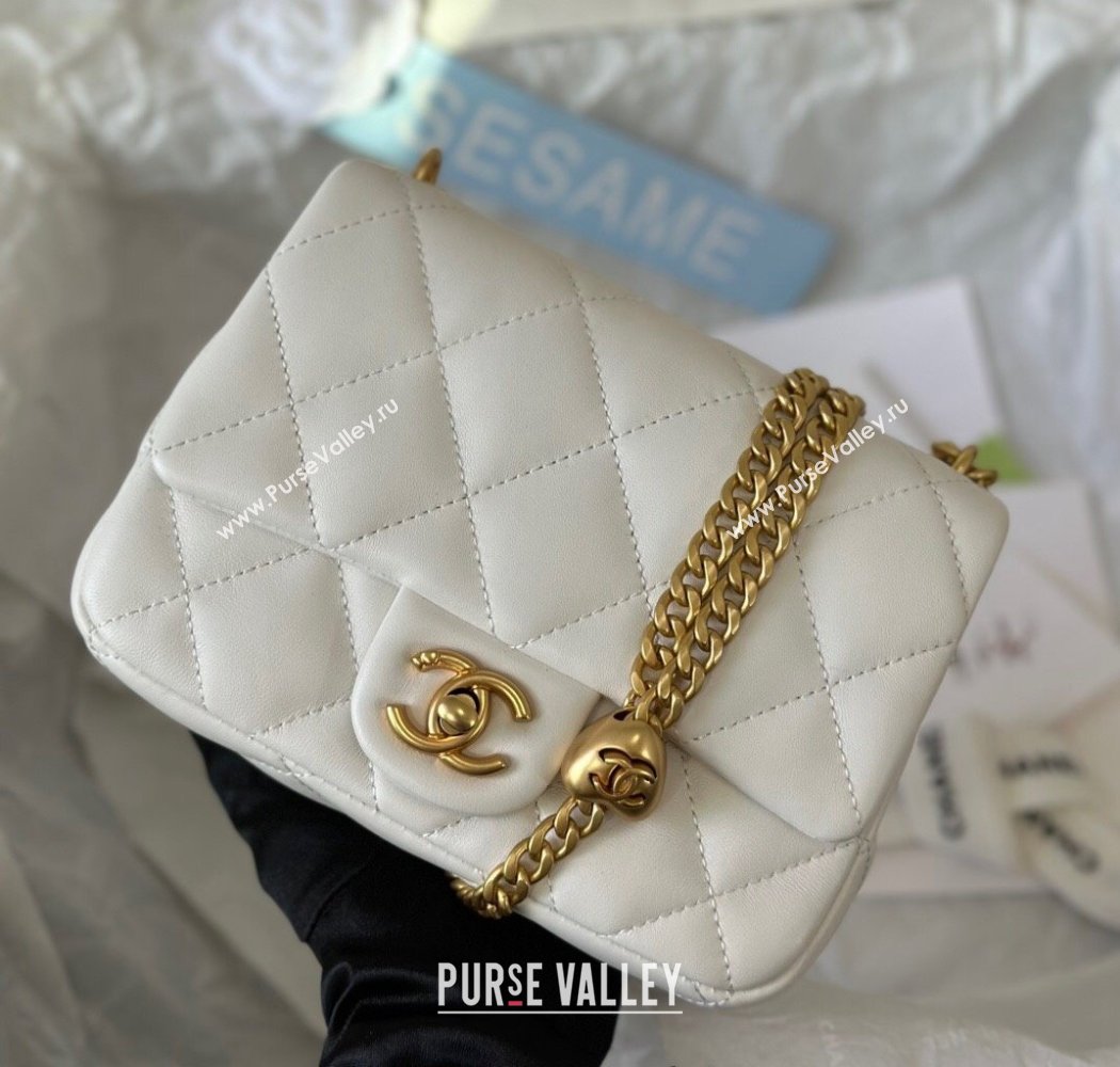 Chanel Lambskin Mini Square Flap Bag with Heart Chain AS3829 White 2024 (SM-241209018)