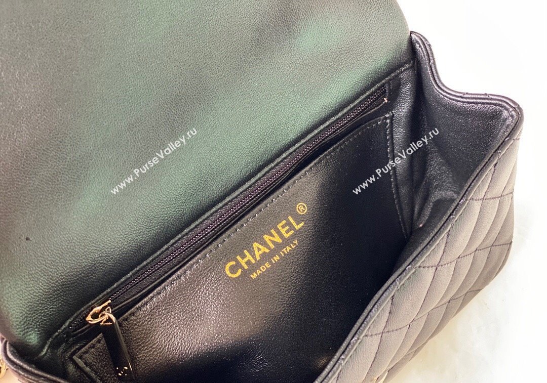 Chanel Lambskin Mini Flap Bag with Chain Top Handle and Charm AS2431 Black 2024 1209 (SM-241209046)