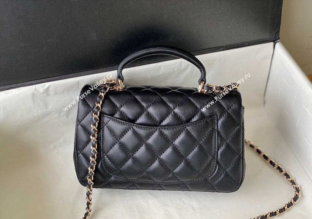 Chanel Lambskin Mini Flap Bag with Chain Top Handle and Charm AS2431 Black 2024 1209 (SM-241209046)