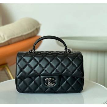 Chanel Lambskin Mini Flap Bag with Chain Top Handle AS2431 Black/Gunmetal 2024 1209 (SM-241209047)