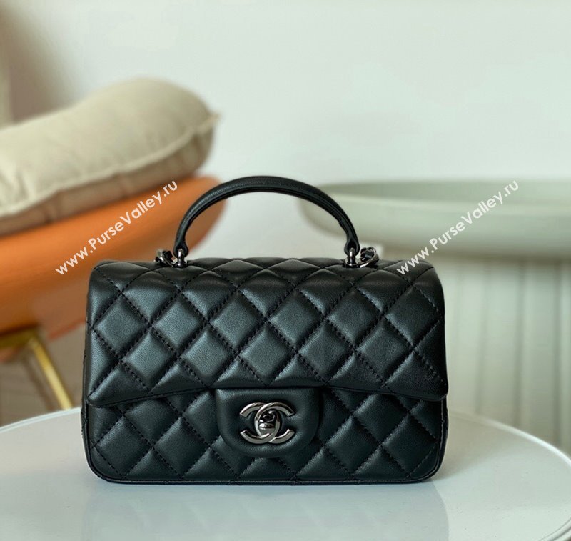 Chanel Lambskin Mini Flap Bag with Chain Top Handle AS2431 Black/Gunmetal 2024 1209 (SM-241209047)