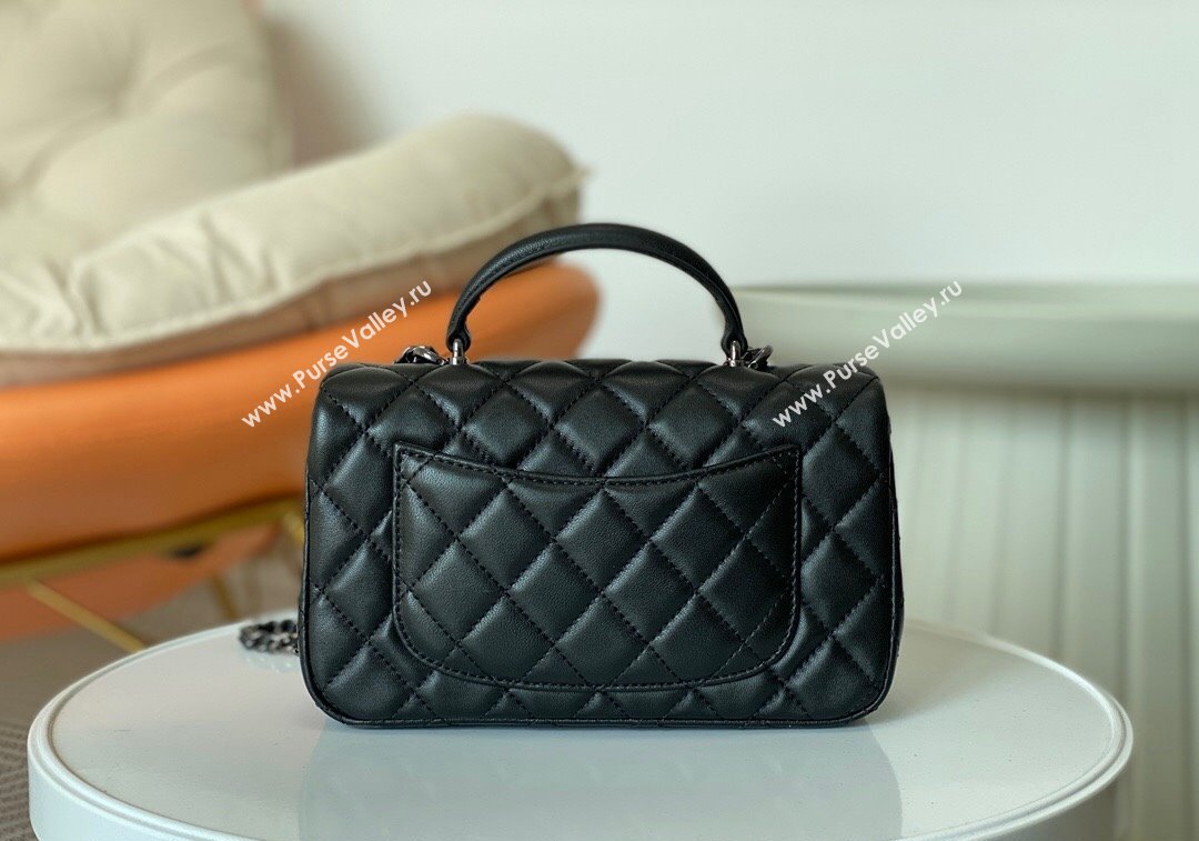 Chanel Lambskin Mini Flap Bag with Chain Top Handle AS2431 Black/Gunmetal 2024 1209 (SM-241209047)