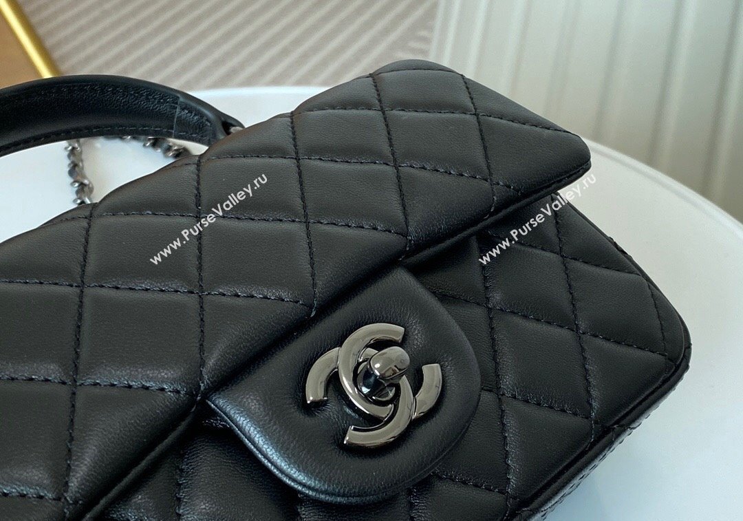 Chanel Lambskin Mini Flap Bag with Chain Top Handle AS2431 Black/Gunmetal 2024 1209 (SM-241209047)