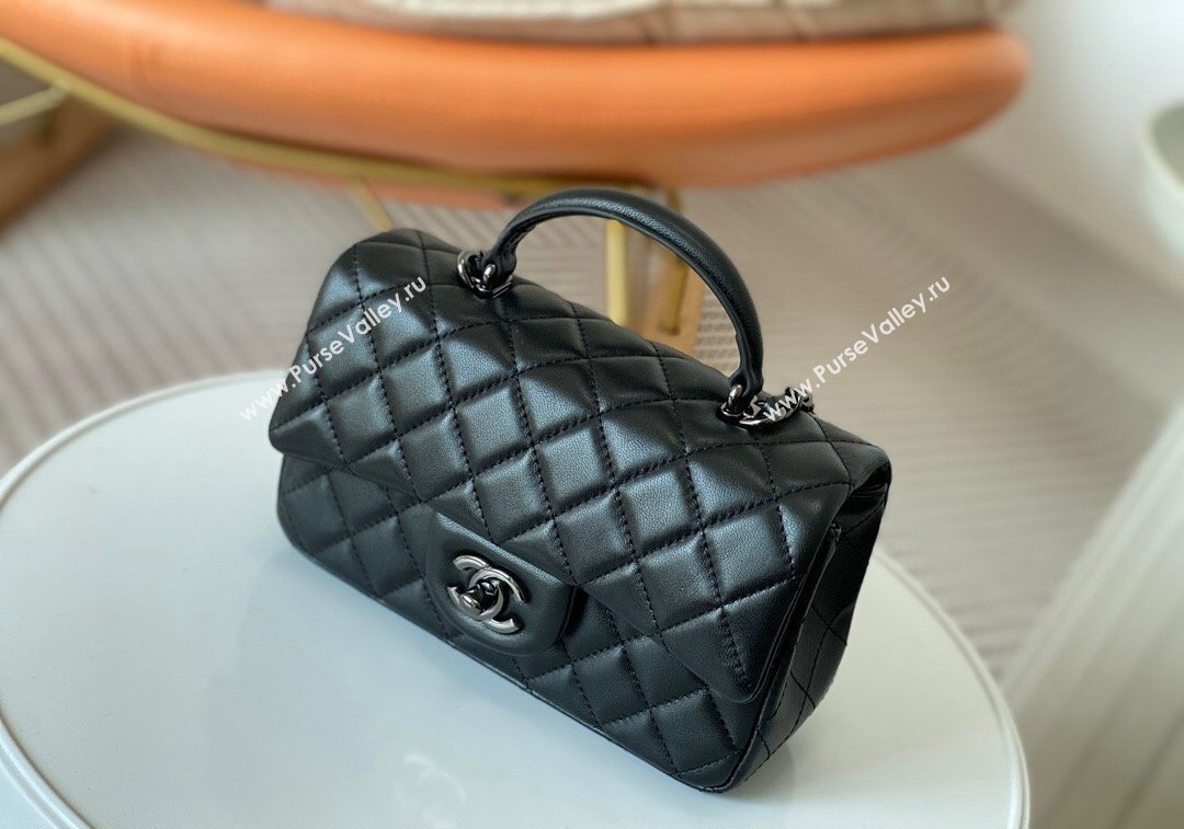 Chanel Lambskin Mini Flap Bag with Chain Top Handle AS2431 Black/Gunmetal 2024 1209 (SM-241209047)