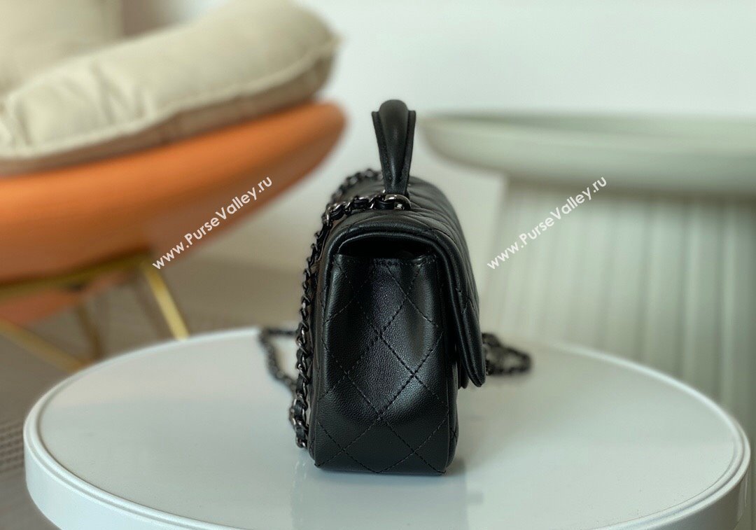 Chanel Lambskin Mini Flap Bag with Chain Top Handle AS2431 Black/Gunmetal 2024 1209 (SM-241209047)