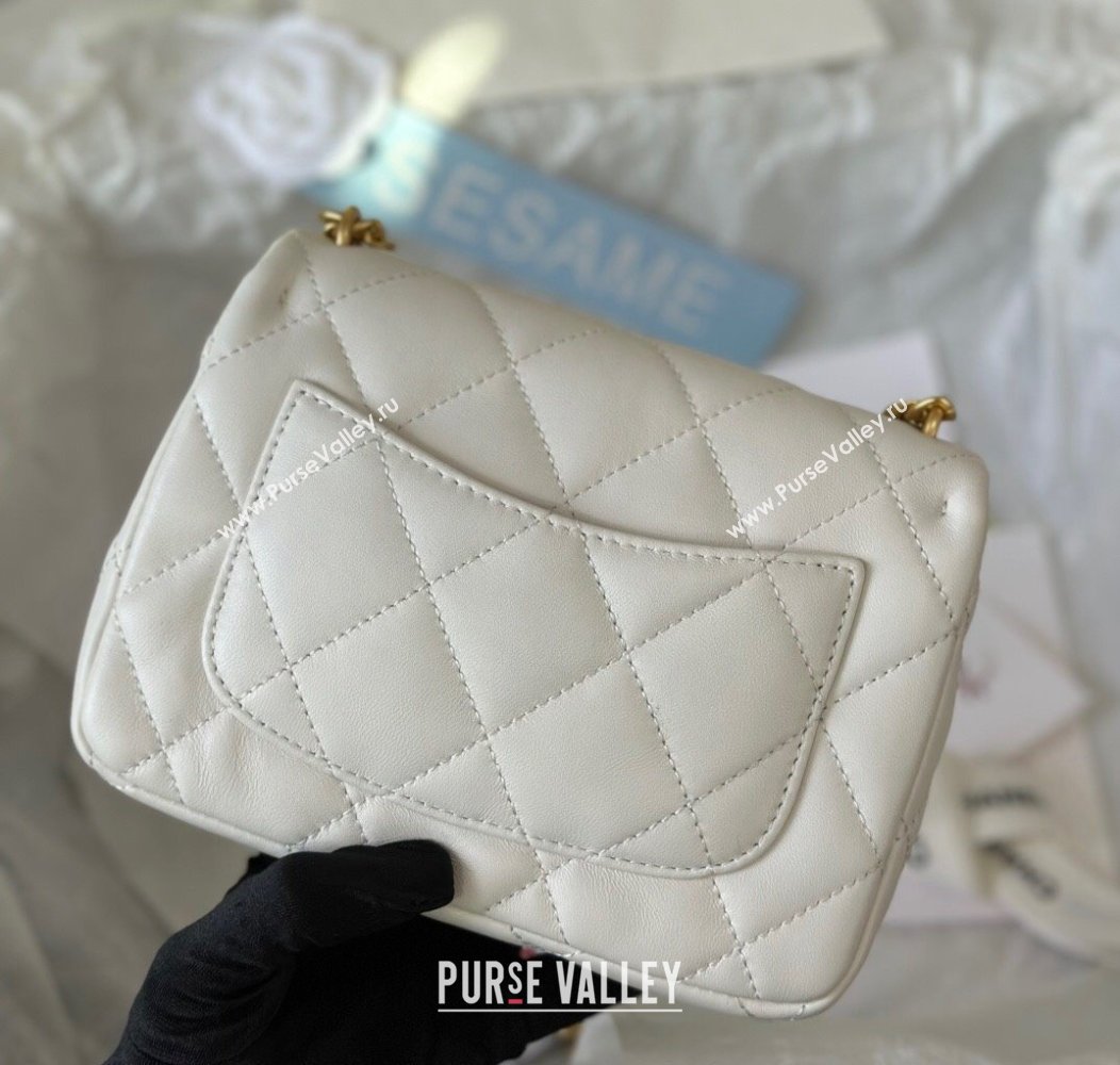 Chanel Lambskin Mini Square Flap Bag with Heart Chain AS3829 White 2024 (SM-241209018)