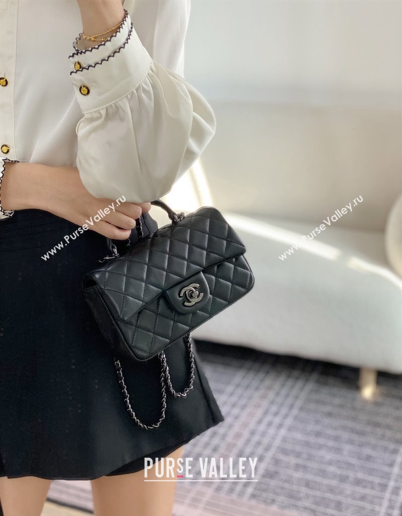 Chanel Lambskin Mini Flap Bag with Chain Top Handle AS2431 Black/Gunmetal 2024 1209 (SM-241209047)