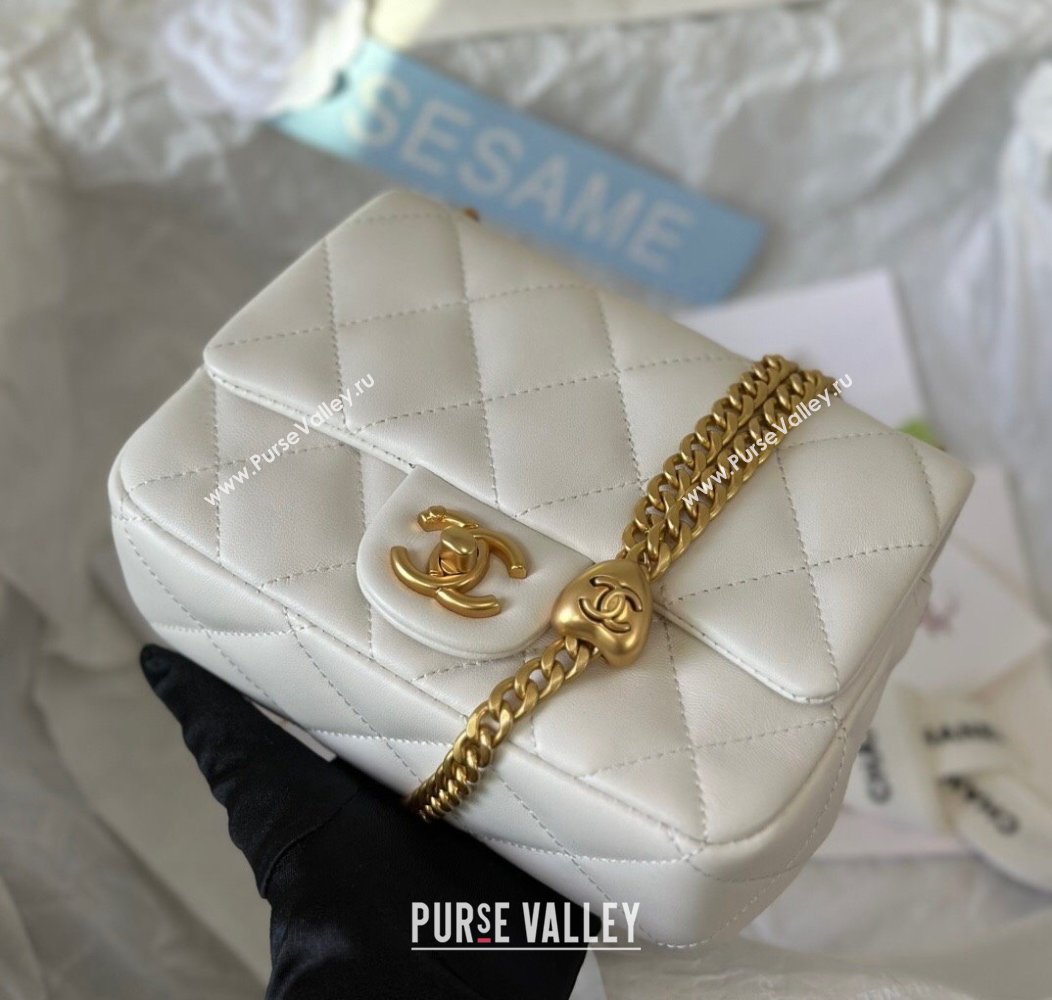 Chanel Lambskin Mini Square Flap Bag with Heart Chain AS3829 White 2024 (SM-241209018)