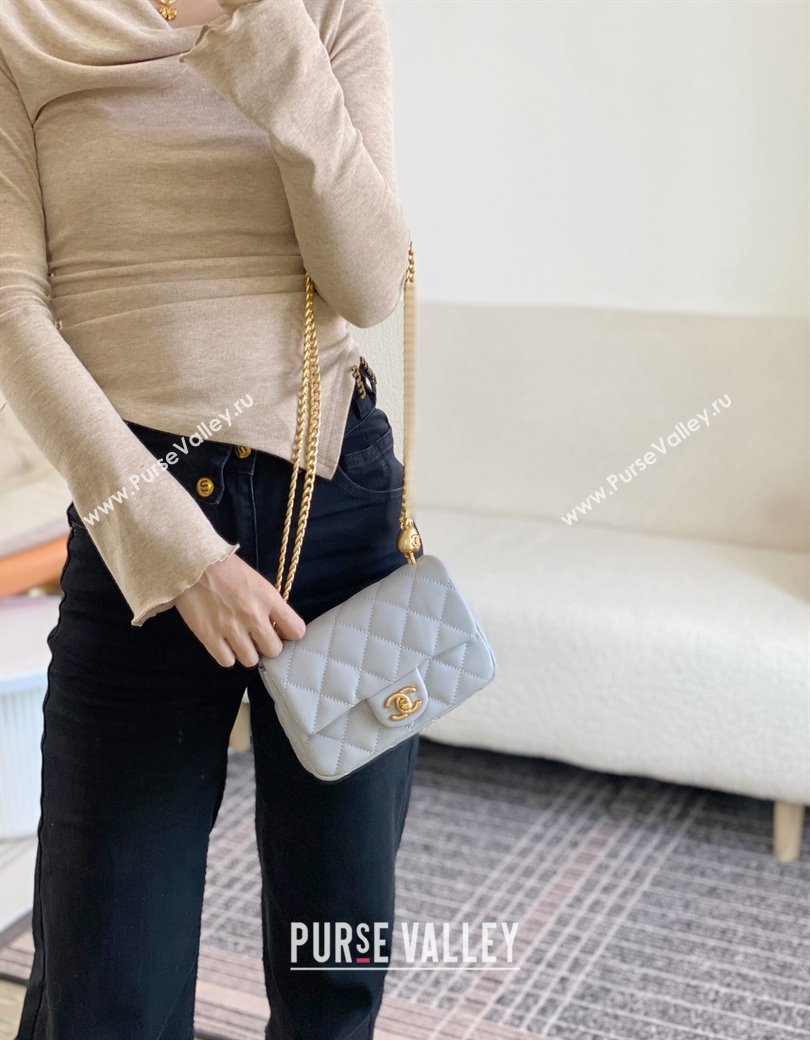 Chanel Lambskin Mini Flap Bag with Heart Chain AS3828 Grey 2024 (SM-241209014)