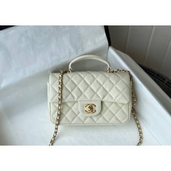 Chanel Grained Calfskin Mini Flap Bag with Chain Top Handle AS2431 White 2024 1209 (SM-241209048)