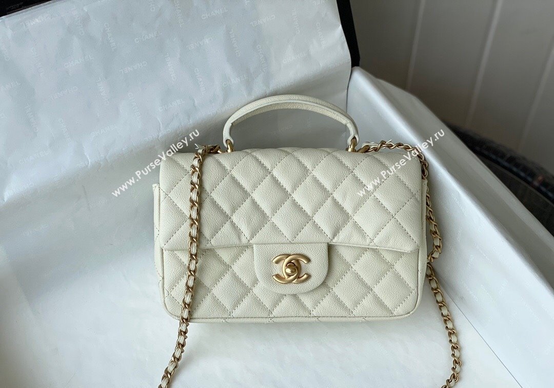 Chanel Grained Calfskin Mini Flap Bag with Chain Top Handle AS2431 White 2024 1209 (SM-241209048)