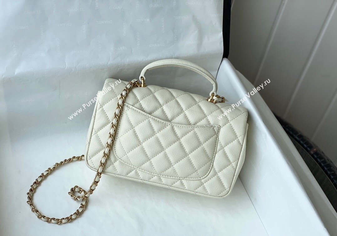 Chanel Grained Calfskin Mini Flap Bag with Chain Top Handle AS2431 White 2024 1209 (SM-241209048)