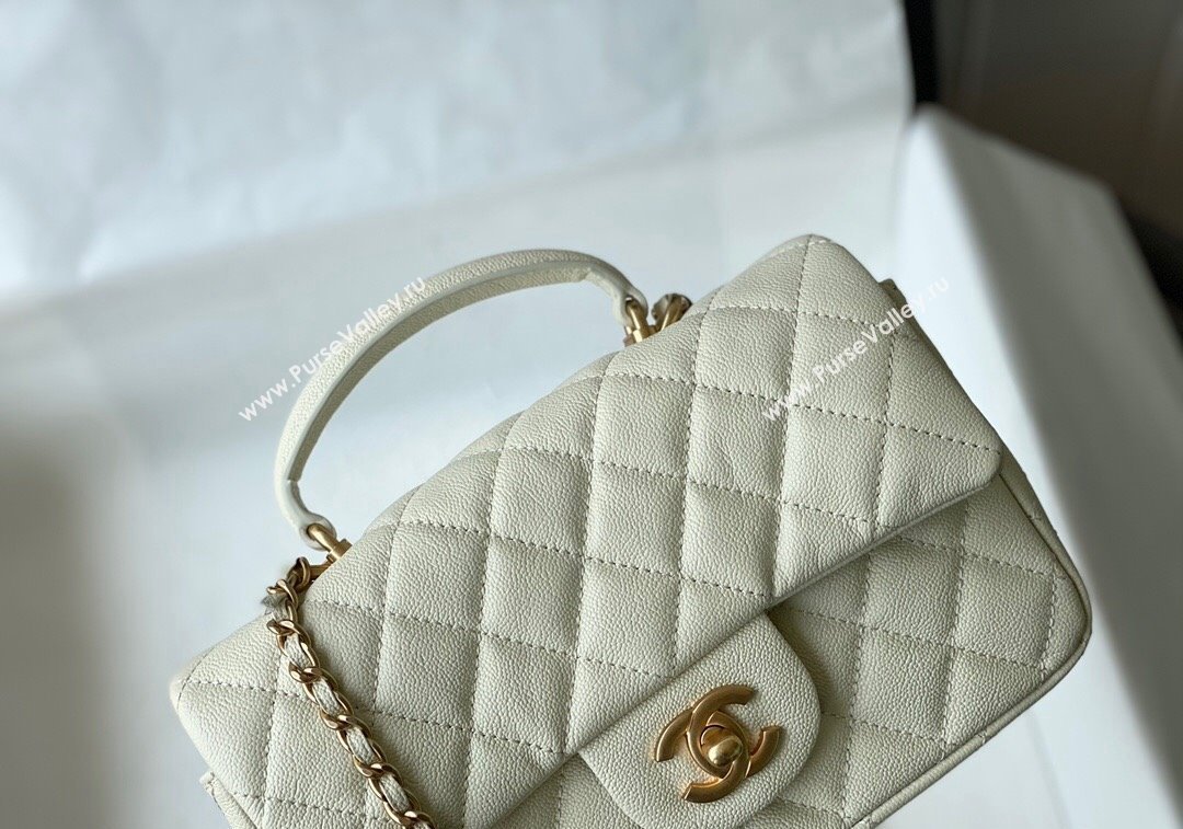 Chanel Grained Calfskin Mini Flap Bag with Chain Top Handle AS2431 White 2024 1209 (SM-241209048)