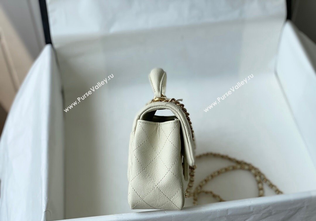 Chanel Grained Calfskin Mini Flap Bag with Chain Top Handle AS2431 White 2024 1209 (SM-241209048)