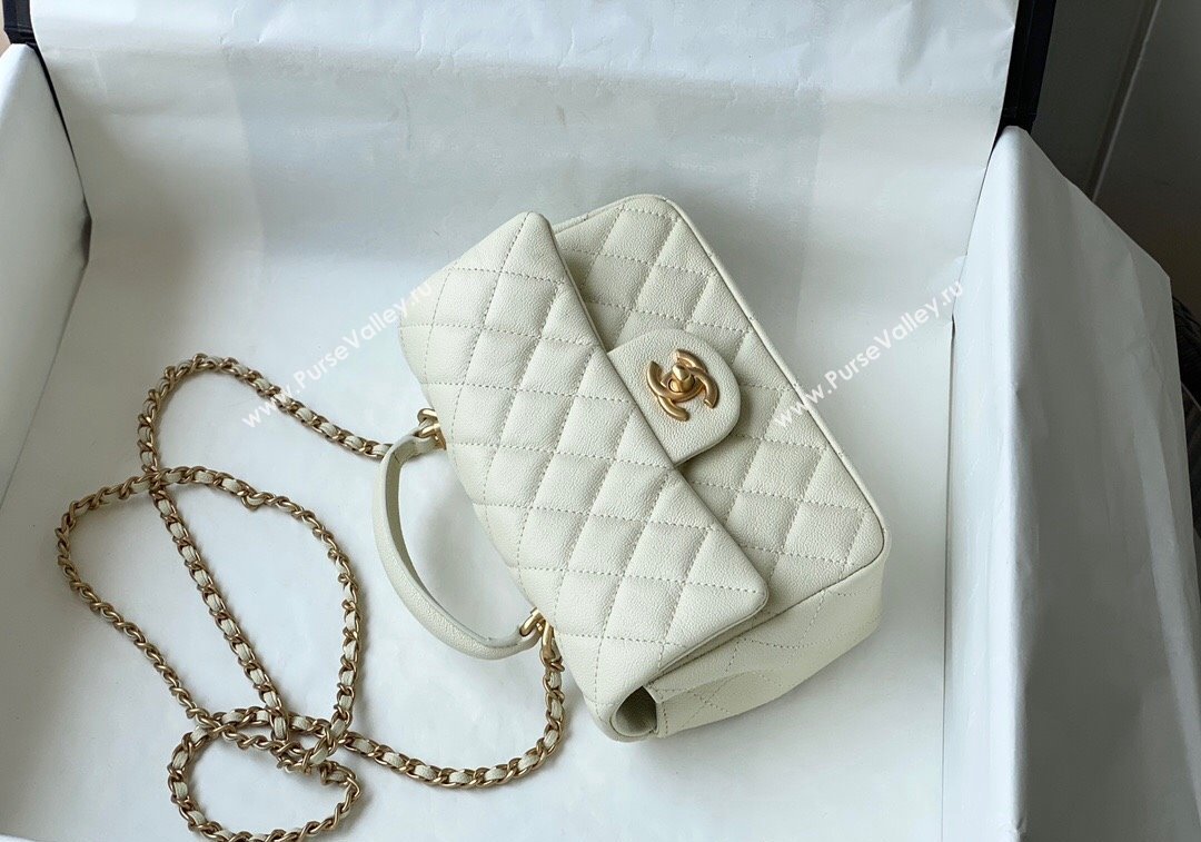 Chanel Grained Calfskin Mini Flap Bag with Chain Top Handle AS2431 White 2024 1209 (SM-241209048)