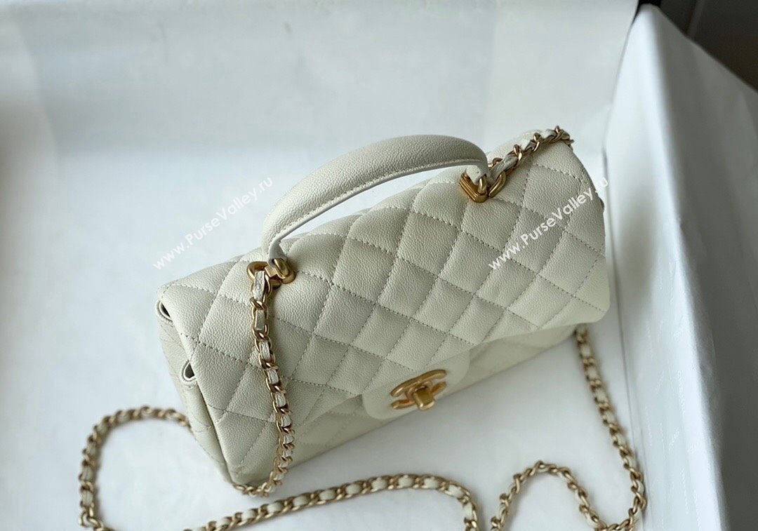 Chanel Grained Calfskin Mini Flap Bag with Chain Top Handle AS2431 White 2024 1209 (SM-241209048)